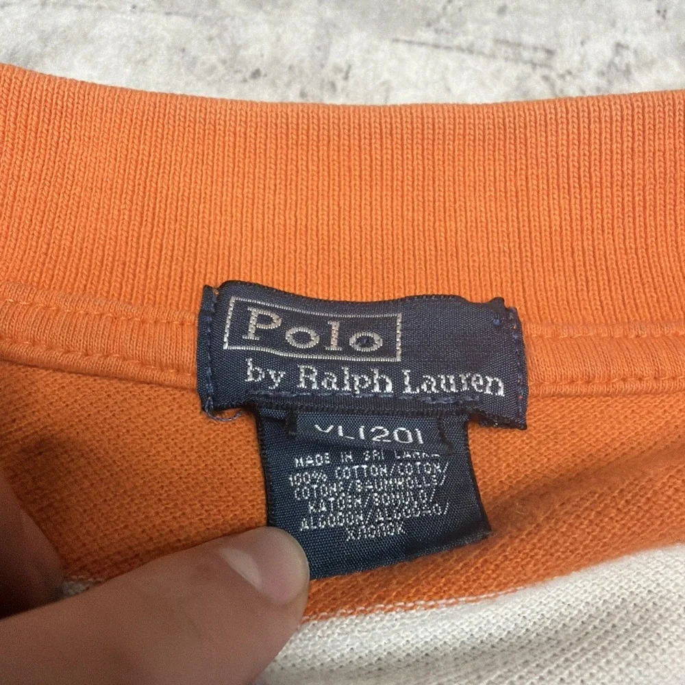 VTG Polo Ralph Lauren Boys Size XL (20) Orange/Blue/White Striped Polo